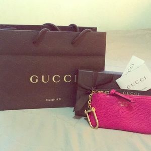 GUCCI Fuscia Pink Key/Card Holder Cles.